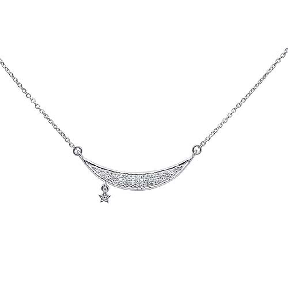 ''.10ct 14kt White GOLD Moon & Star Trendy Diamond Pendant Necklace 16''''+2''''''