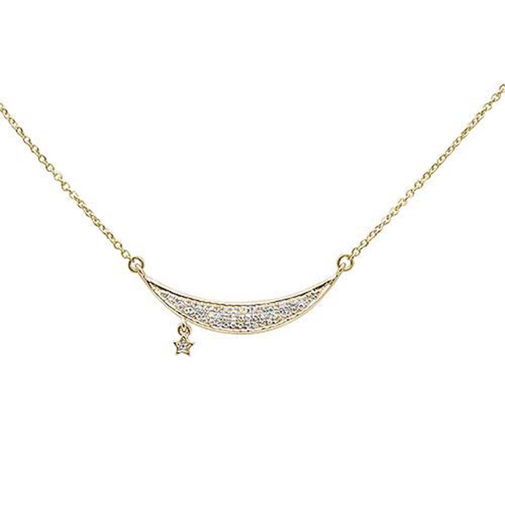 ''.09ct 14k Yellow Gold Moon & Star Trendy Diamond Pendant NECKLACE 16''''+2''''''