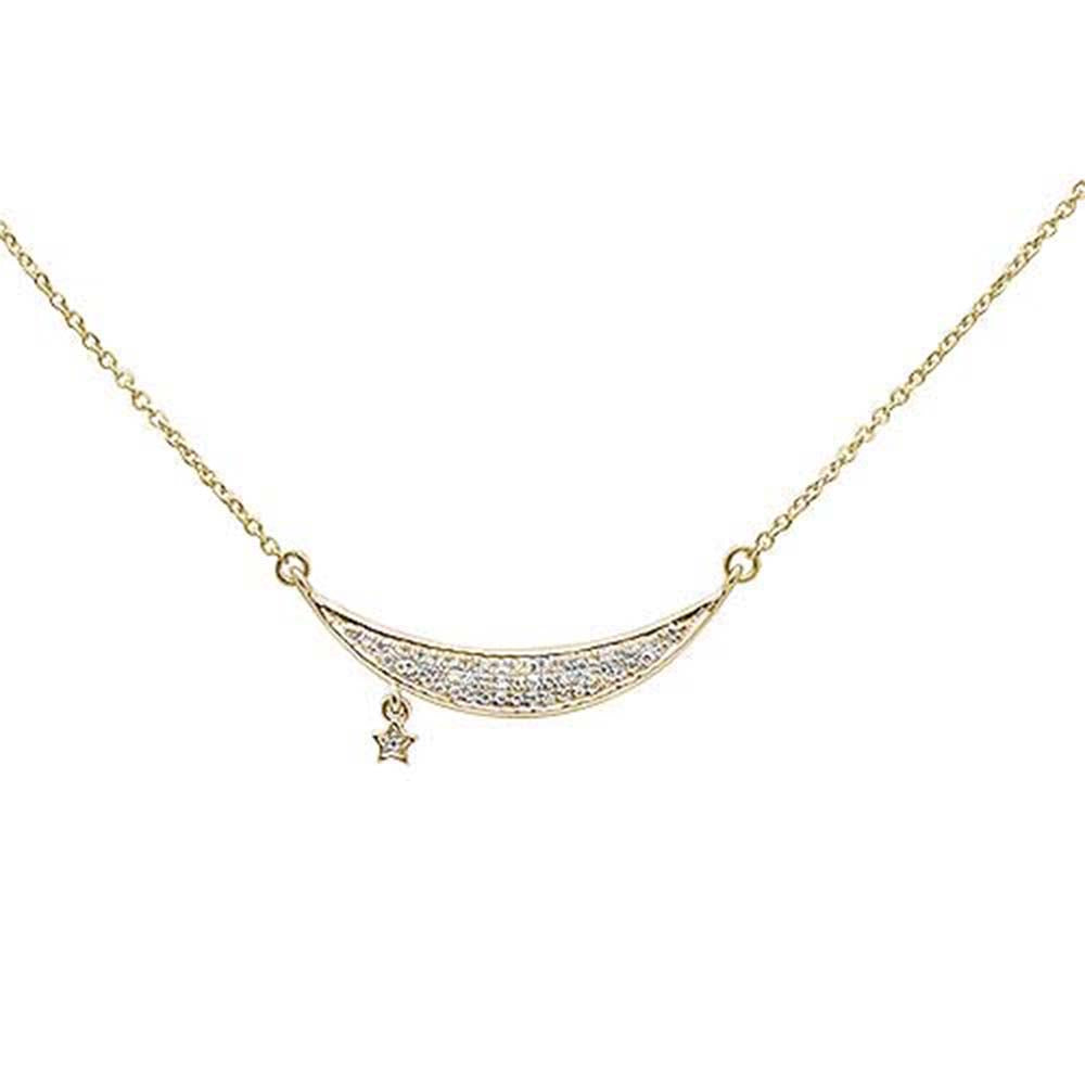 ''.09ct 14k Yellow GOLD Moon & Star Trendy Diamond Pendant Necklace 16''''+2''''''