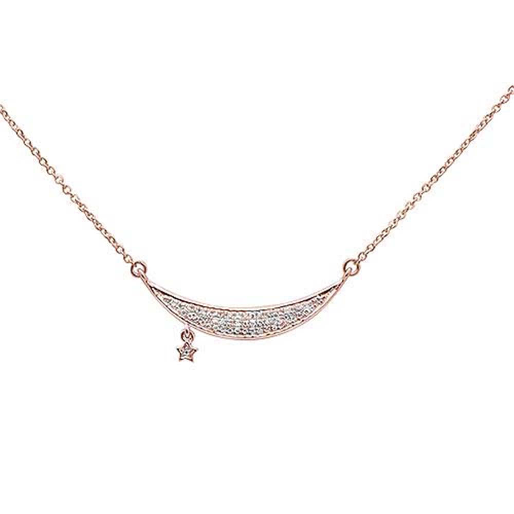 ''.10ct 14kt Rose GOLD Diamond Moon & Star Trendy Pendant Necklace 16''''+2'''' Ext''