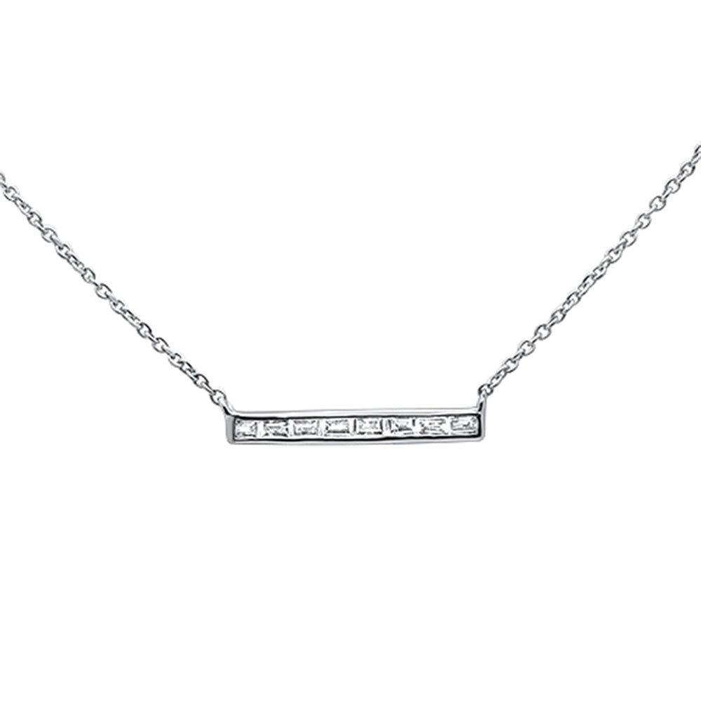 ''.20ct 14kt White Gold Baguette Diamond Trendy Bar Pendant NECKLACE 16''''+2''''''