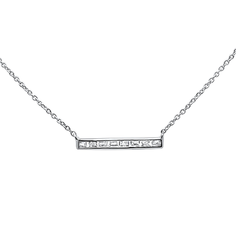 ''.20ct 14kt White Gold Baguette Diamond Trendy Bar PENDANT Necklace 16''''+2''''''