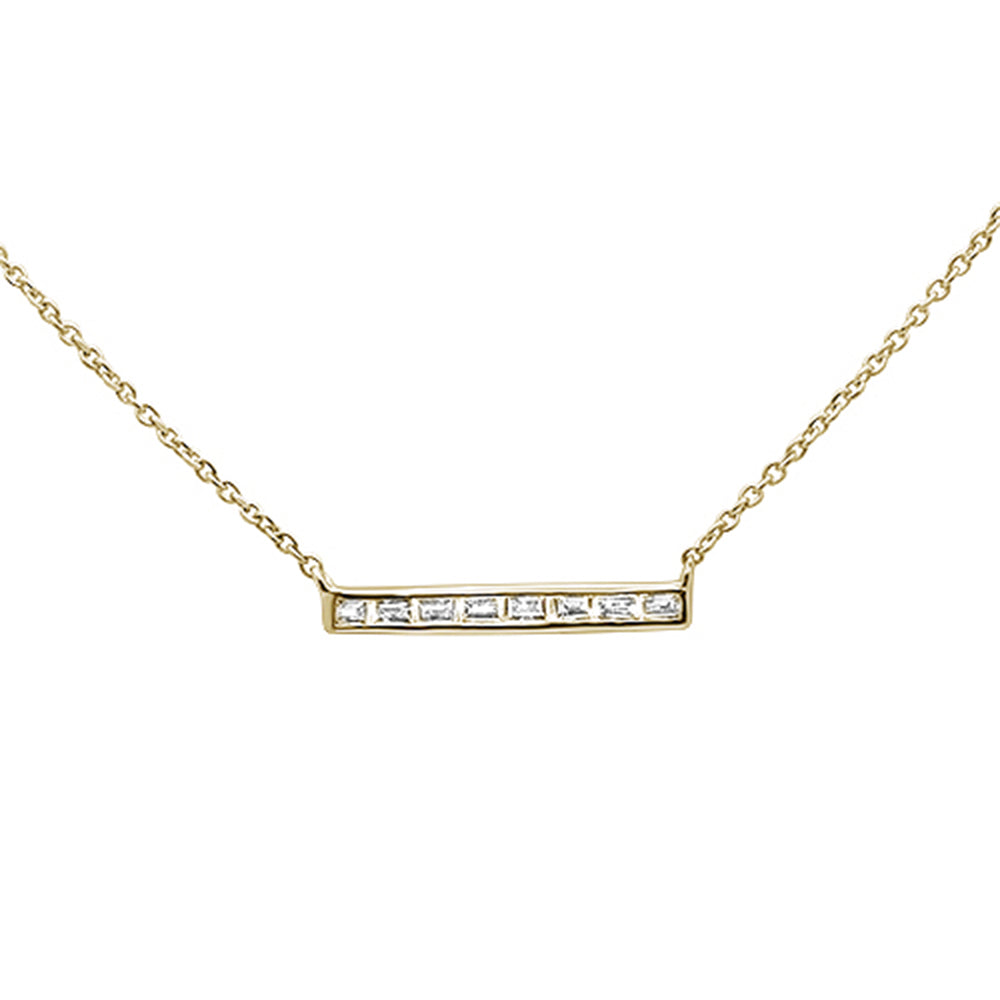 ''.18ct 14kt Yellow Gold Baguette DIAMOND Trendy Bar Pendant Necklace 16''''+2''''''