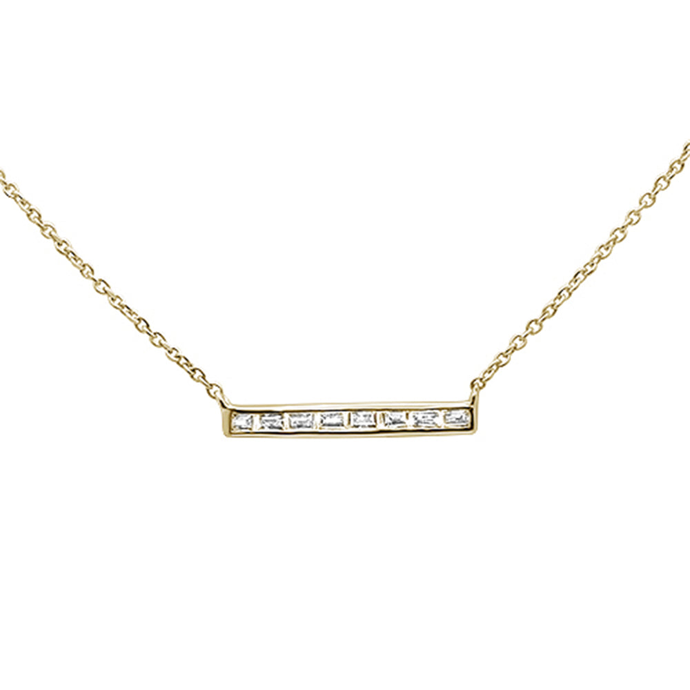 ''.18ct 14kt Yellow Gold Baguette Diamond Trendy Bar PENDANT Necklace 16''''+2''''''