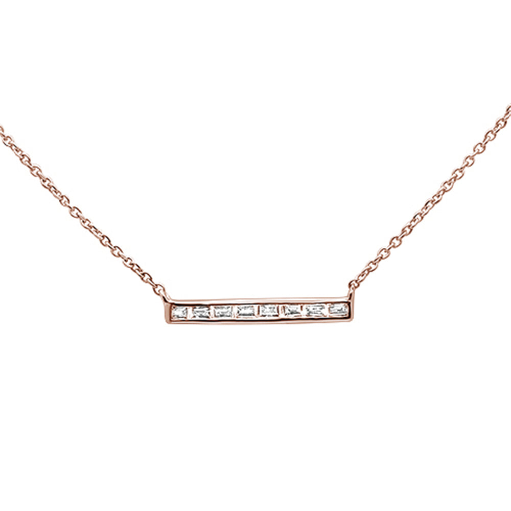 ''.18ct 14kt Rose Gold Baguette DIAMOND Trendy Bar Pendant Necklace 16''''+2''''''