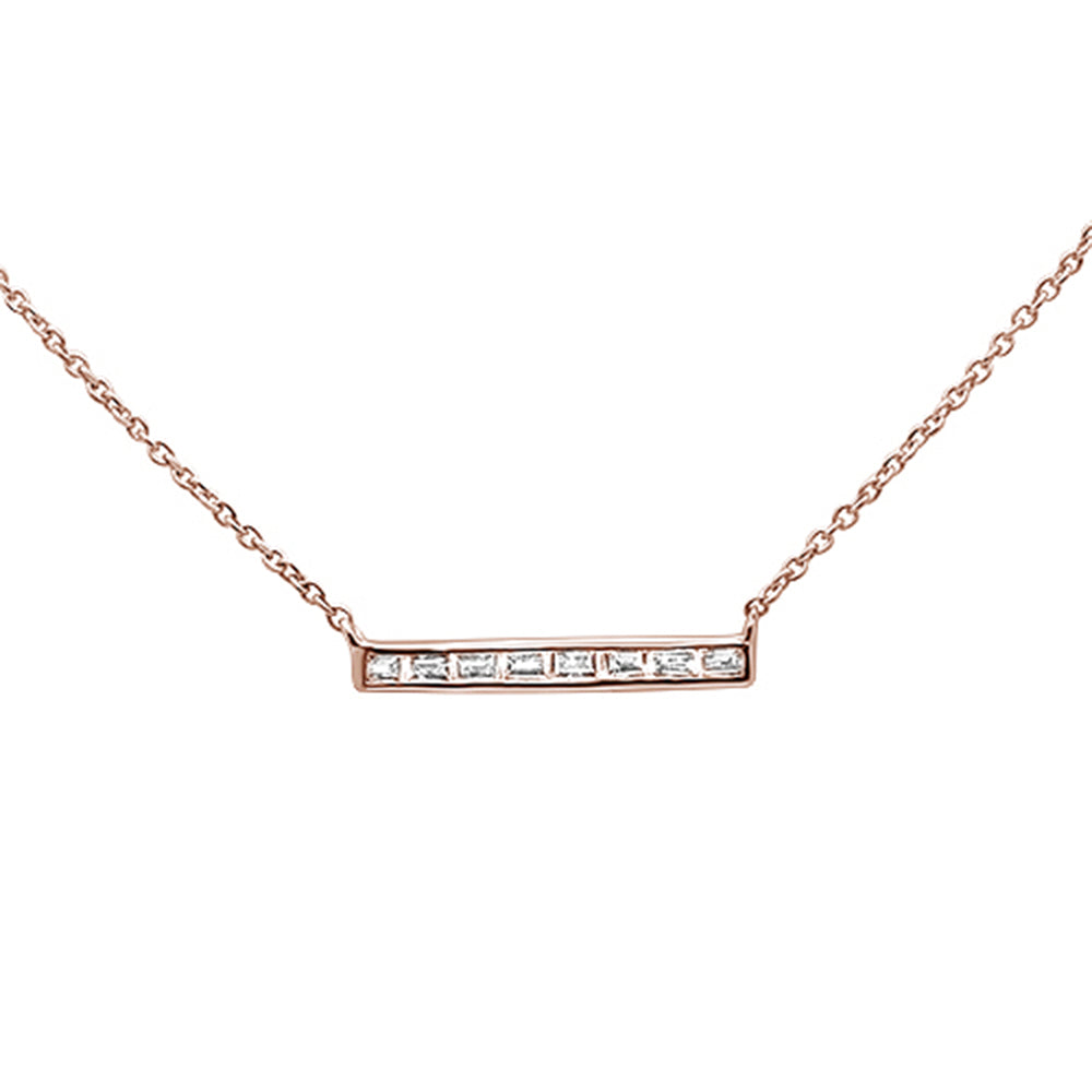 ''.18ct 14kt Rose GOLD Baguette Diamond Trendy Bar Pendant Necklace 16''''+2''''''