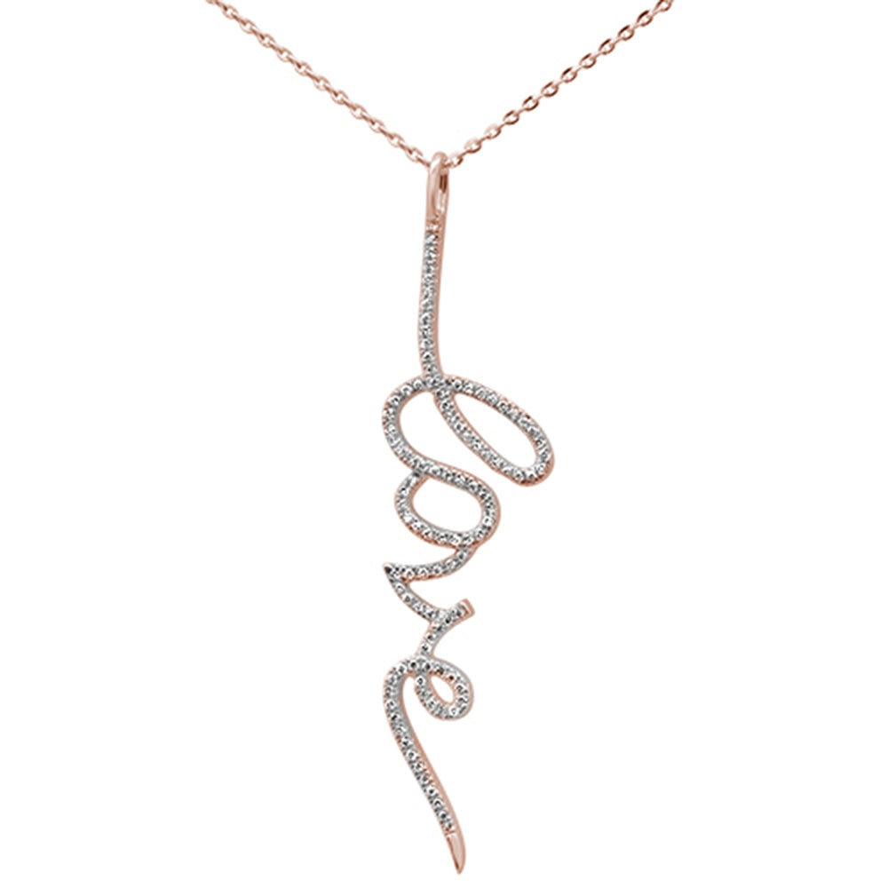 ''SPECIAL!.20ct 14kt Rose GOLD Diamond Heart ''''LOVE'''' Script Pendant Necklace 16''''+2'''' Ext''