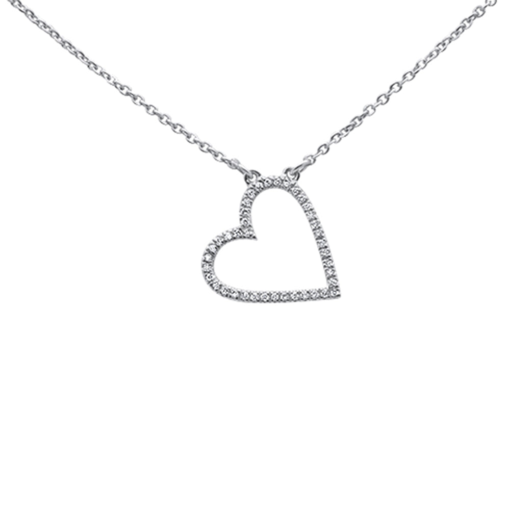 ''.11ct 14kt White GOLD Trendy Sideways Heart Diamond Pendant Necklace 16''''+2''''''