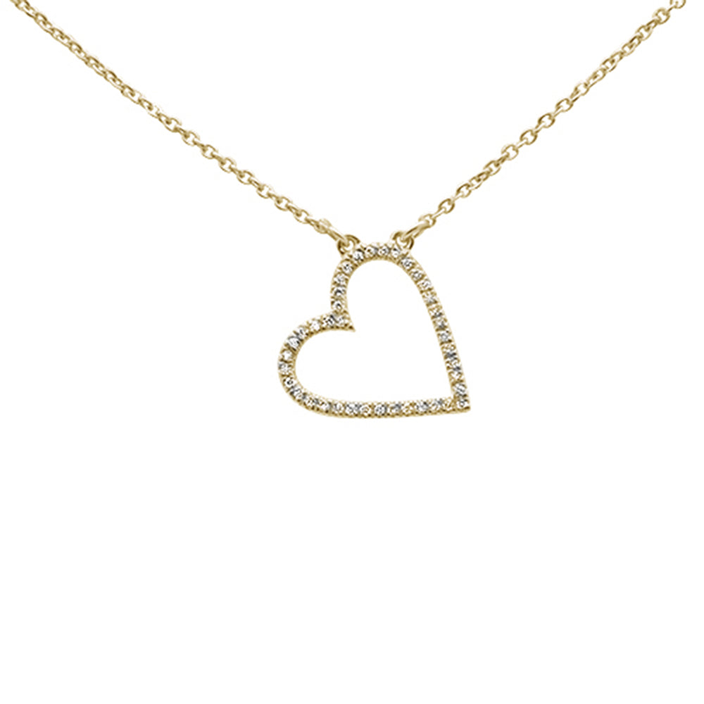 ''.11ct 14kt Yellow GOLD Trendy Sideways Heart Diamond Pendant Necklace 16''''+2''