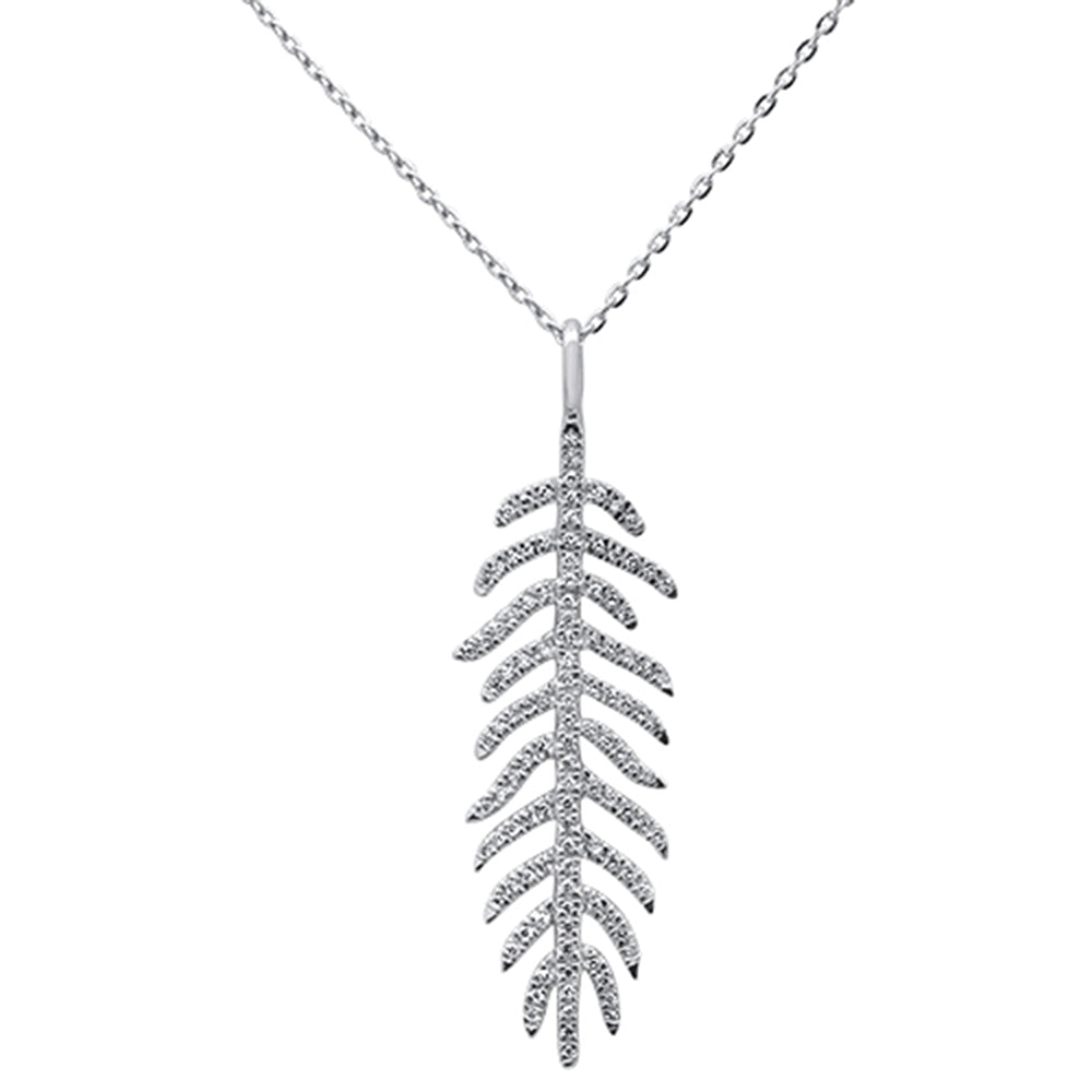 ''SPECIAL!.21ct 14kt White Gold Diamond Feather Pendant NECKLACE 16''''+2'''' Ext''