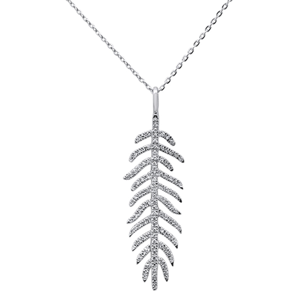 ''SPECIAL! .21ct 14kt White Gold DIAMOND Feather Pendant Necklace 16''''+2'''' Ext''