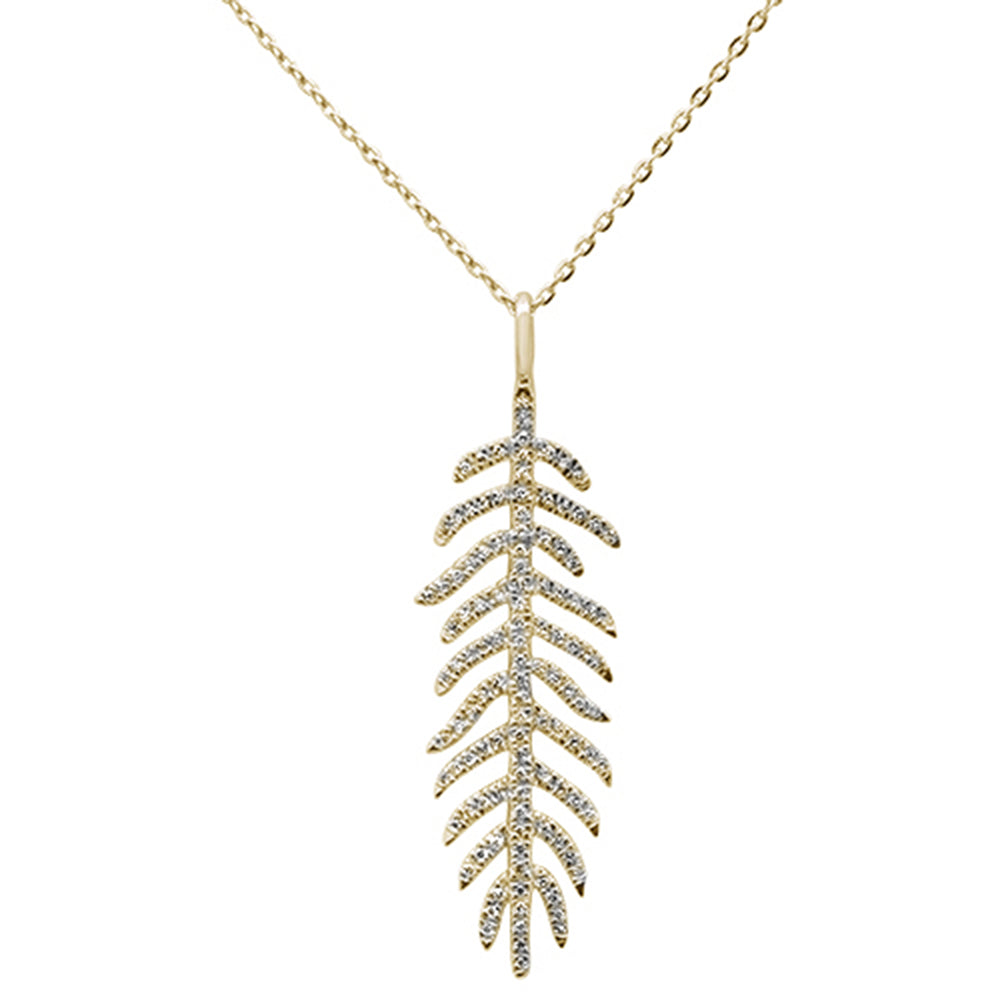 ''SPECIAL! .17ct 14kt Yellow Gold DIAMOND Feather Pendant Necklace 16''''+2'''' Ext''