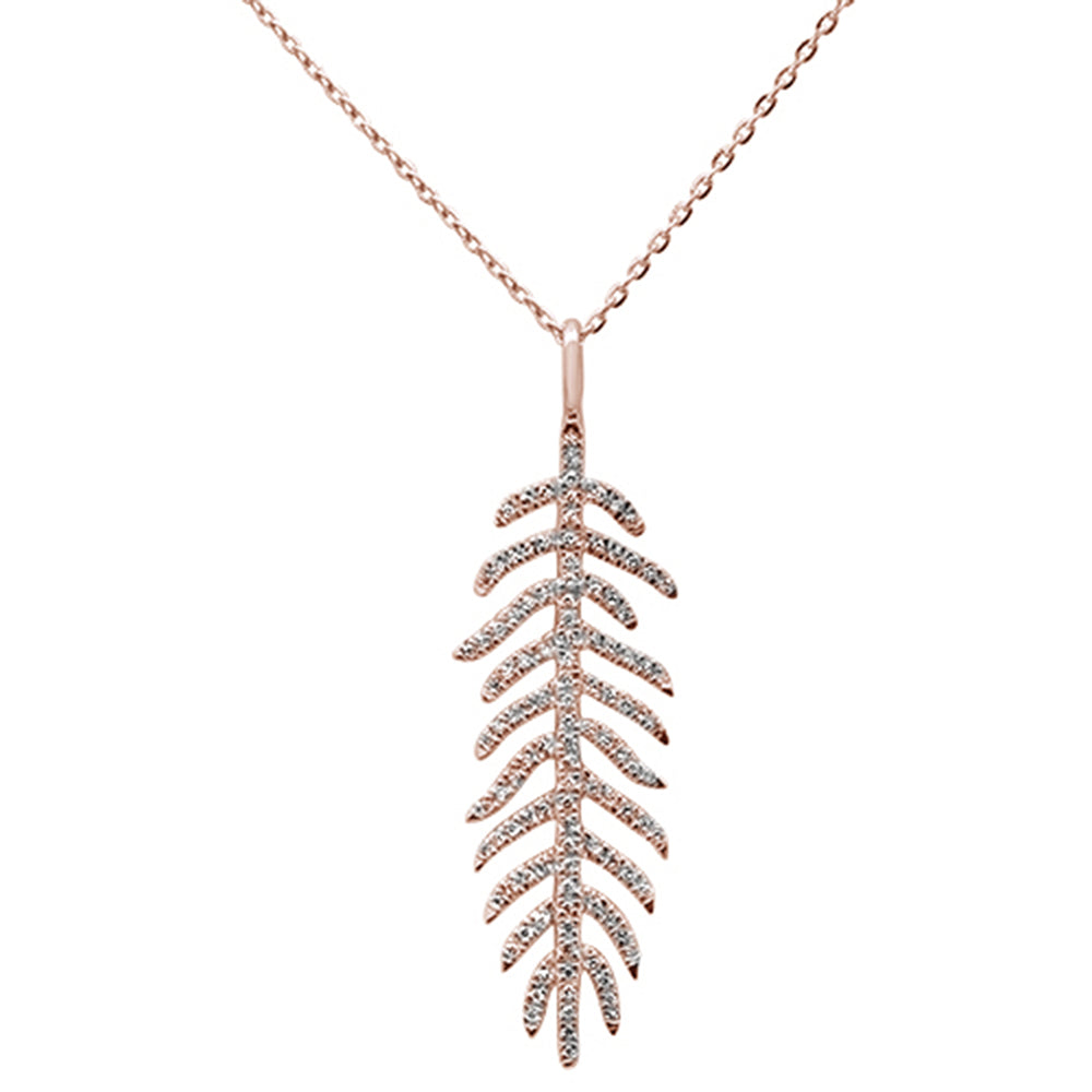 ''SPECIAL!.17ct 14kt Rose Gold Diamond Feather Pendant NECKLACE 16''''+2'''' Ext''