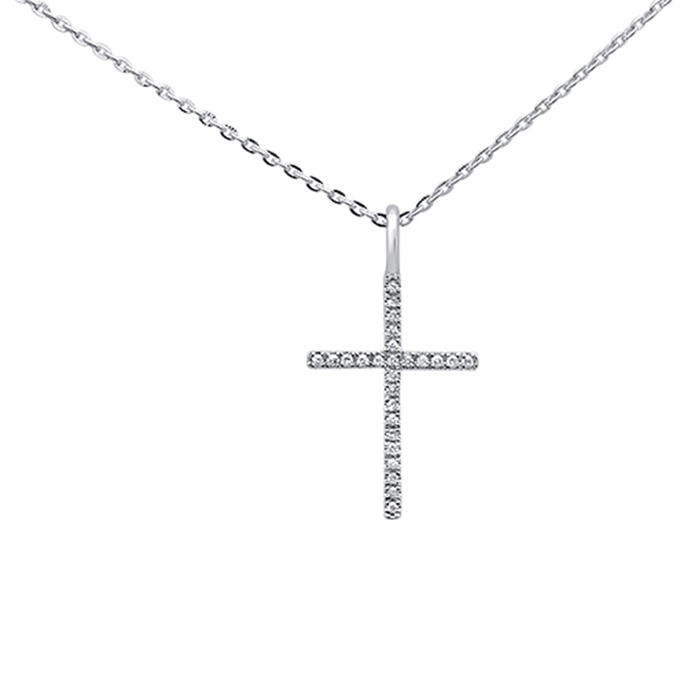 ''.08ct 14kt White Gold Diamond Cross Pendant NECKLACE 16''''+2'''' Ext''