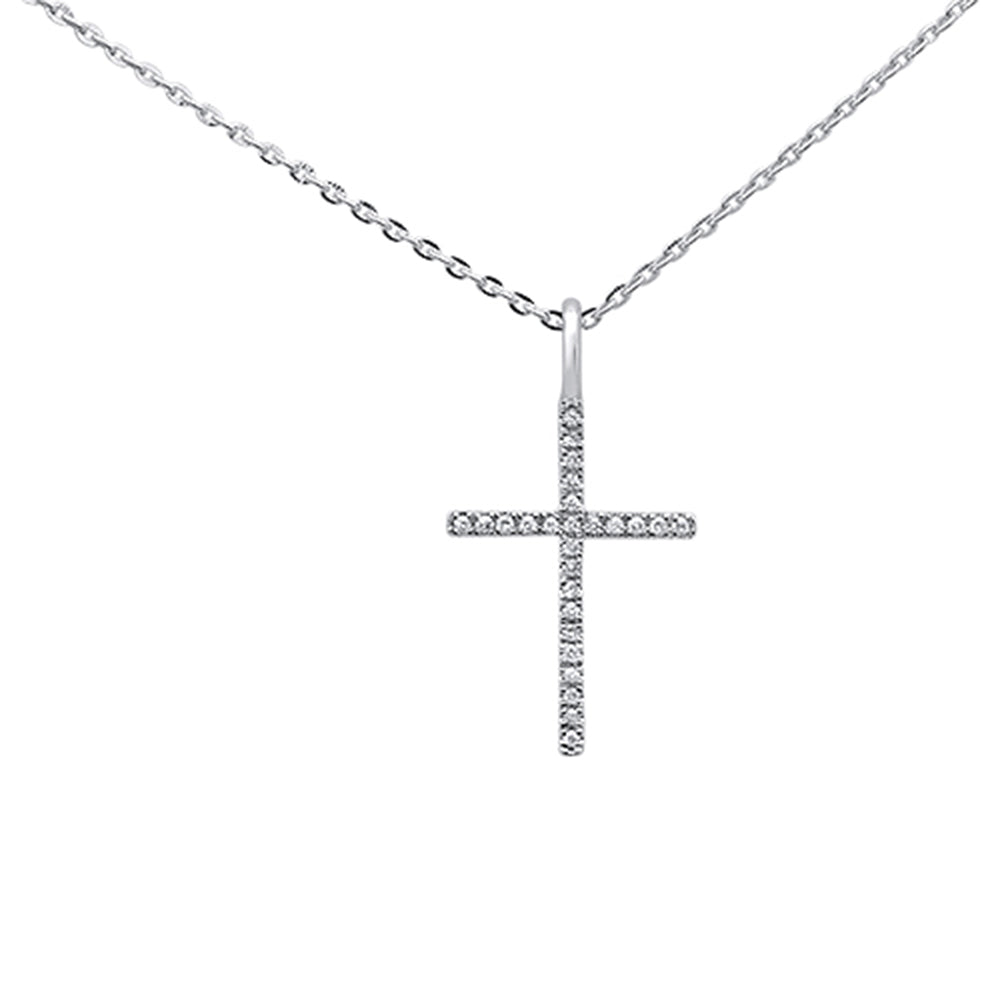 ''.08ct 14kt White Gold DIAMOND Cross Pendant Necklace 16''''+2'''' Ext''