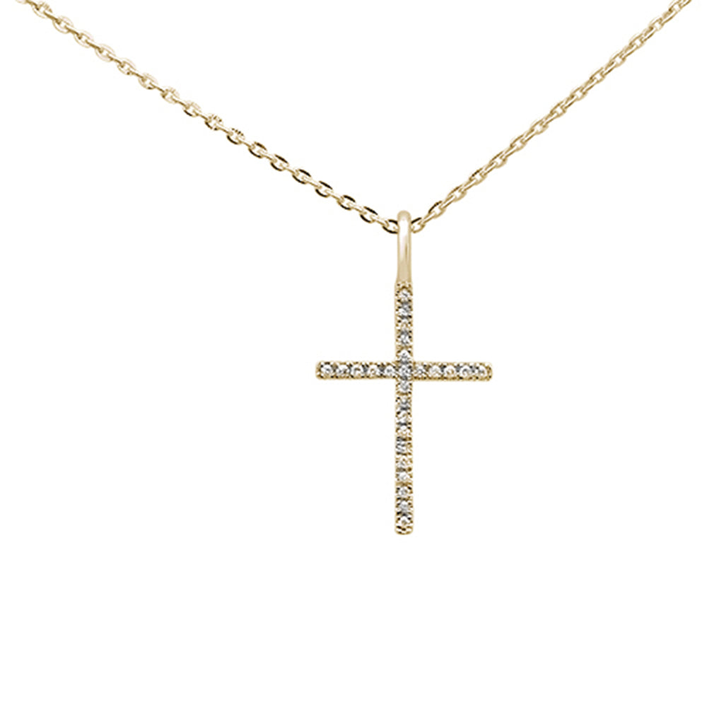 ''.06ct 14kt Yellow Gold DIAMOND Cross Pendant Necklace 18'''' Long Chain''