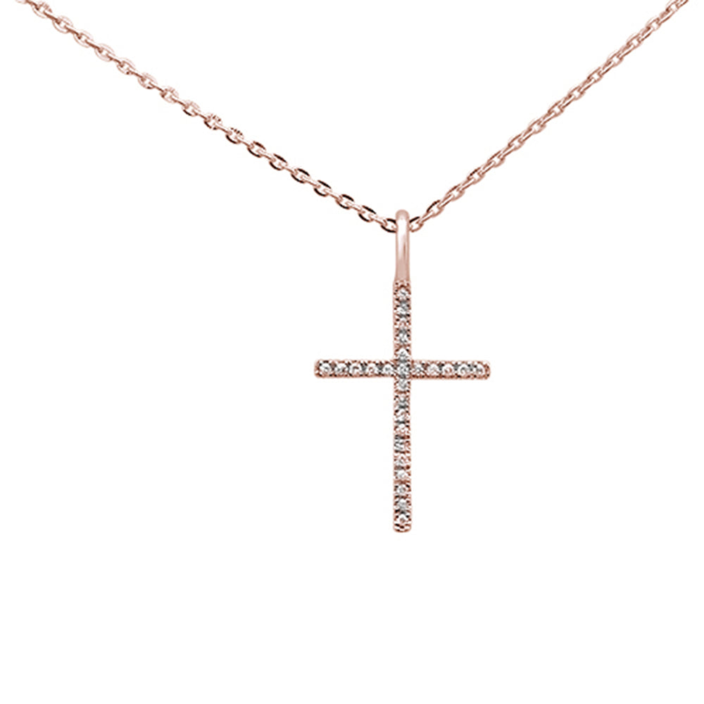 ''.08ct 14kt Rose Gold DIAMOND Cross Pendant Necklace 16''''+2'''' Ext''