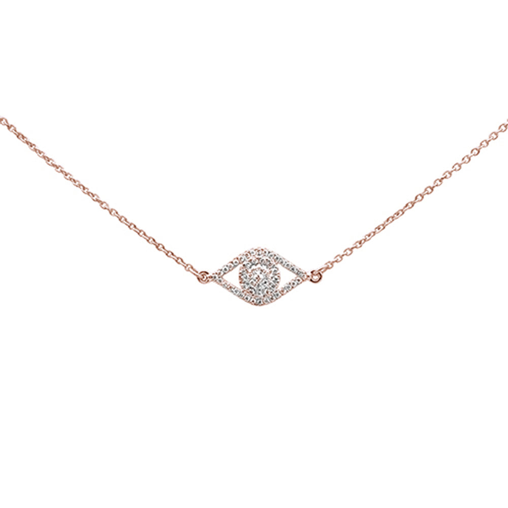 ''.11ct 14kt Rose Gold Diamond Evil Eye Hamsa PENDANT Necklace 16''''+2'''' Ext''