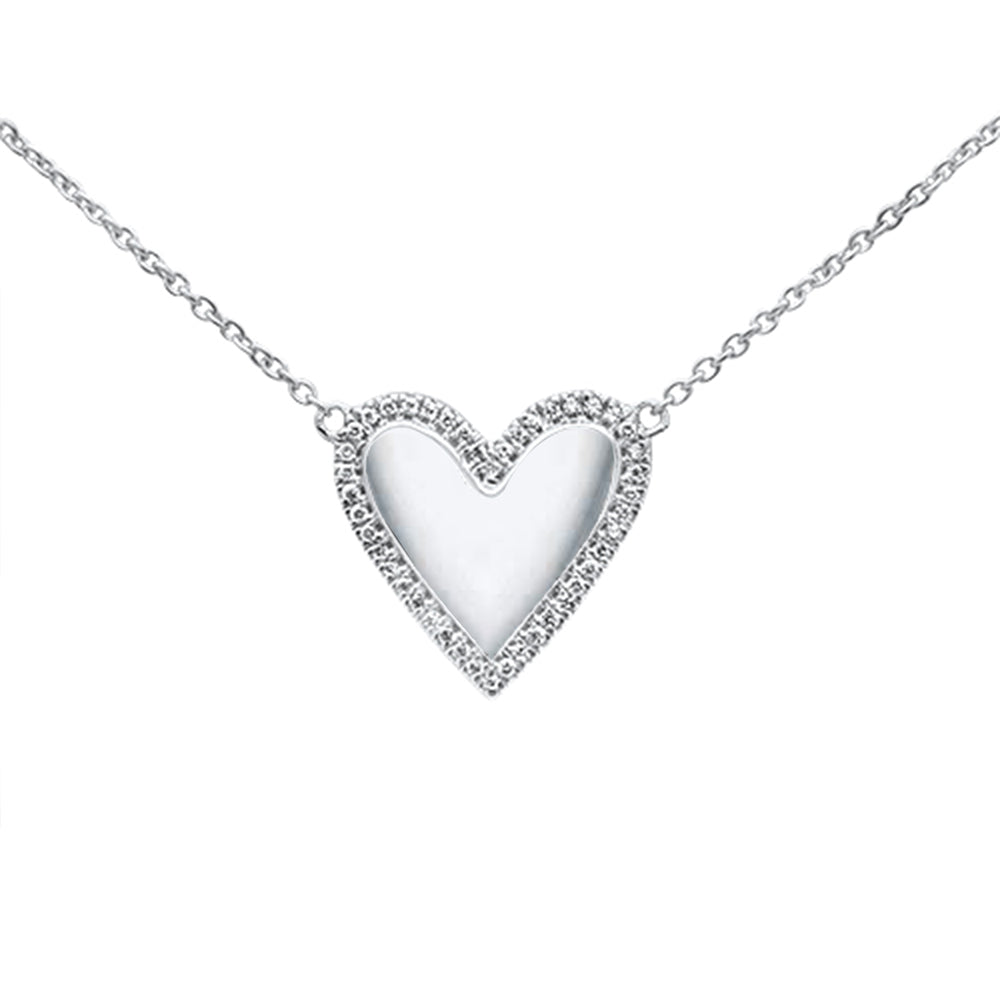 ''.07ct 14kt White Gold Heart DIAMOND Pendant Necklace 16''''+2'''' Ext''