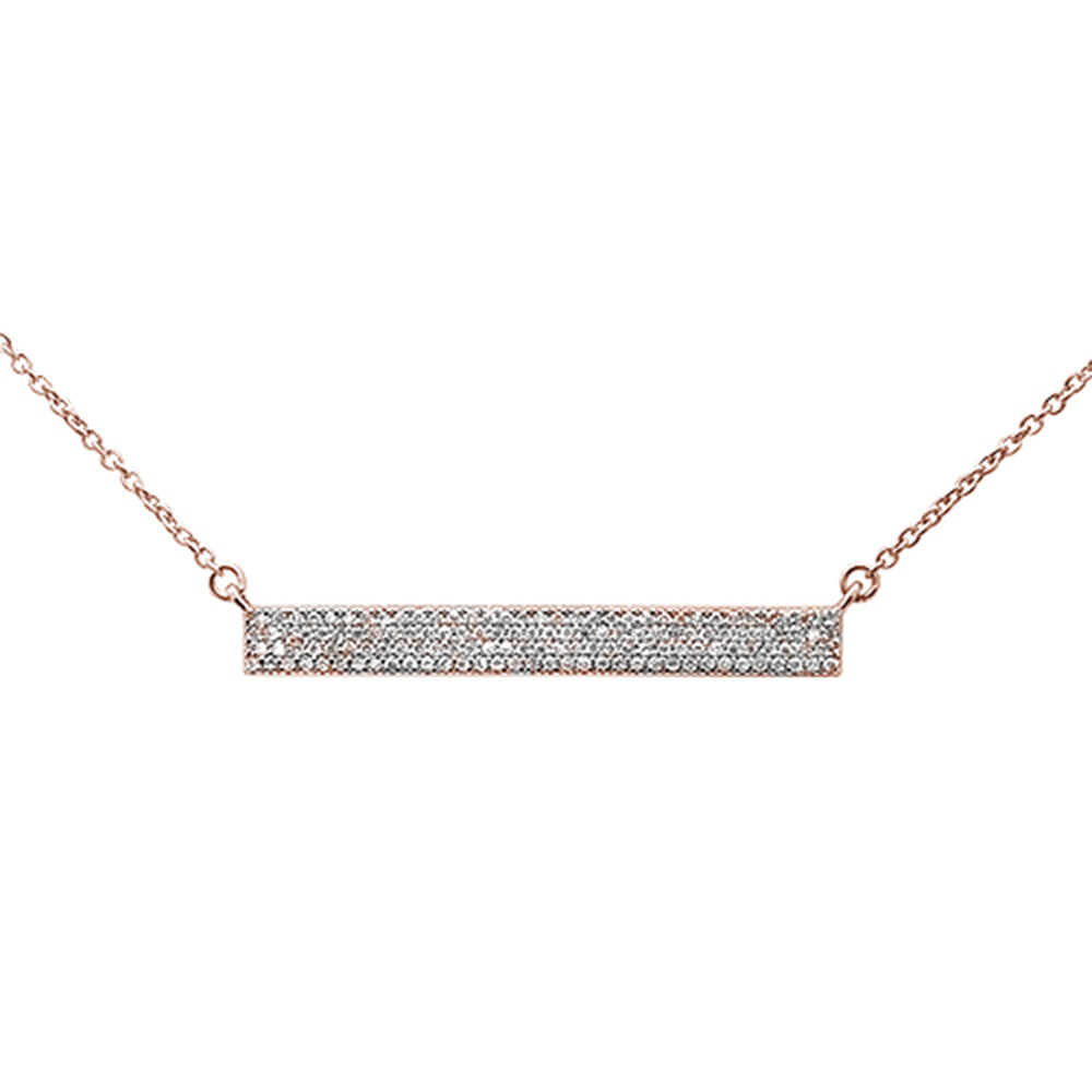 ''SPECIAL!.28ct 14kt Rose GOLD Diamond MicroPave Trendy Bar Pendant Necklace 16''''+2''''''