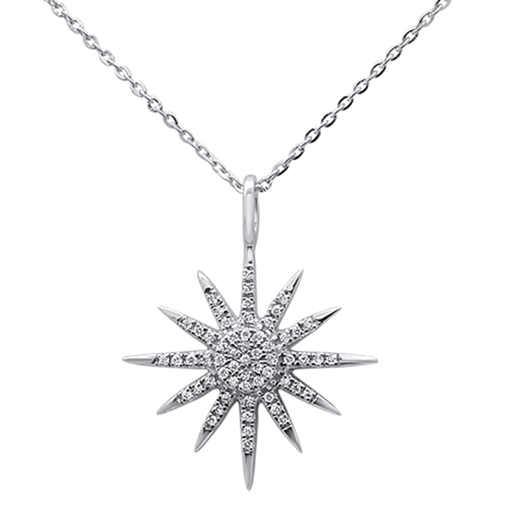 ''.11ct 14kt White Gold Trendy Starburst Pendant NECKLACE 16''''+2'''' Ext''