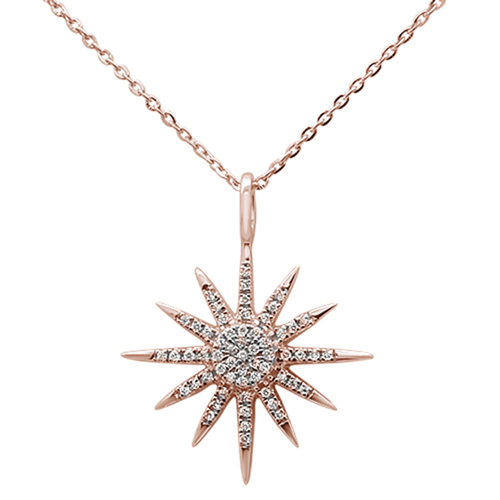 ''.12ct 14kt Rose GOLD Diamond Trendy Starburst Pendant Necklace 16''''+2'''' Ext''