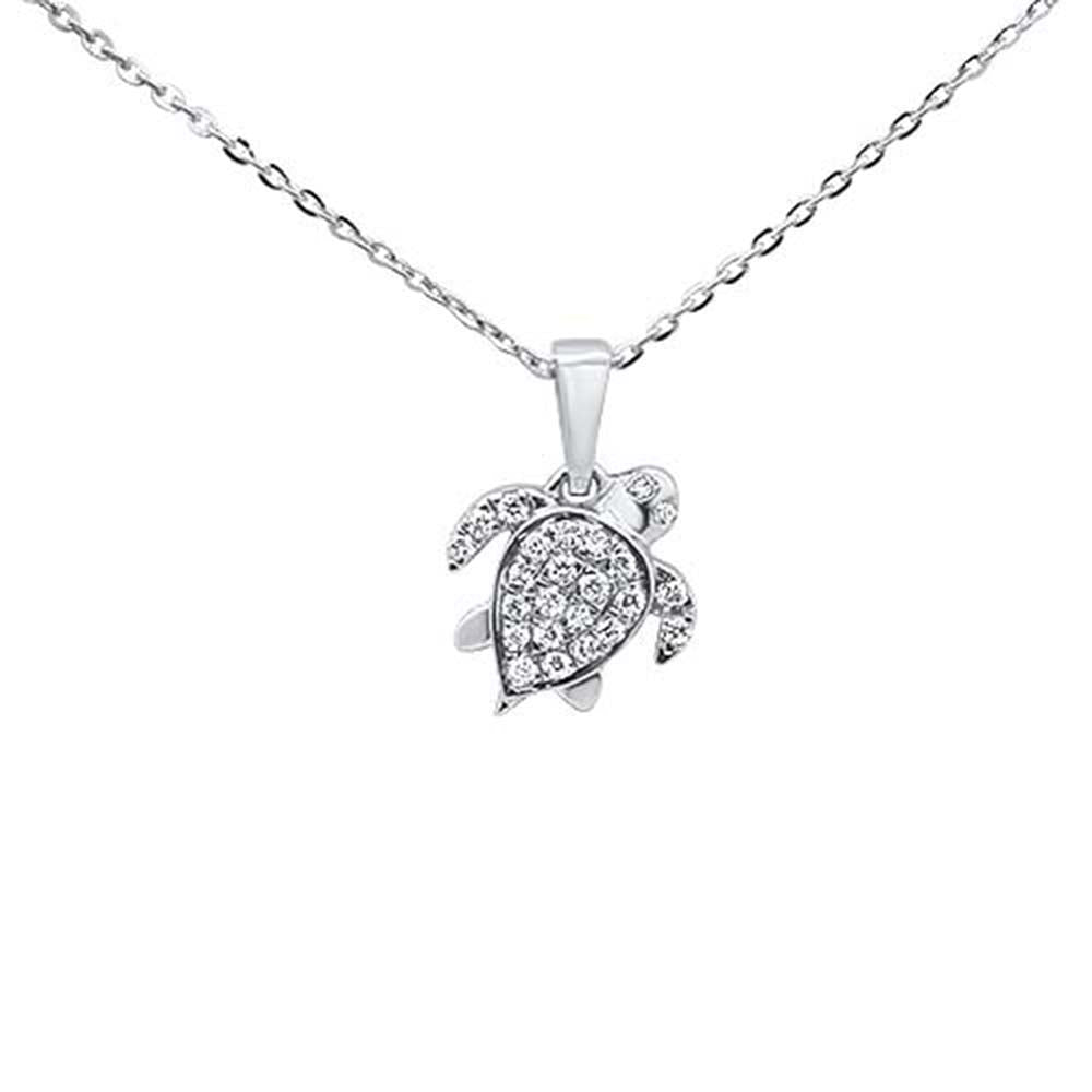 ''.14ct 14kt White Gold Turtle Love Heart DIAMOND Pendant Necklace 16''''+2'''' Ext''
