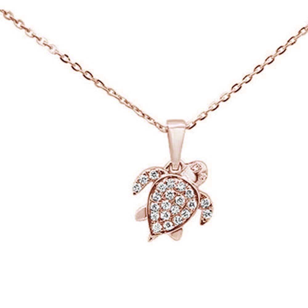 ''.14ct 14K Rose Gold Round Cute Turtle Diamond PENDANT Necklace 16''''+ 2'''' Ext.''