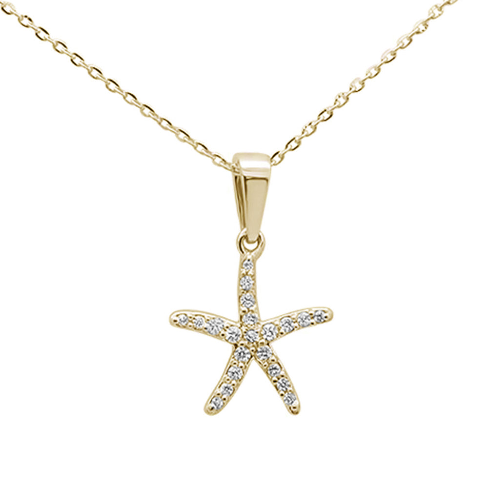''.10ct 14K Yellow GOLD Round Diamond Starfish Pendant Necklace 16''''+ 2'''' Ext.''