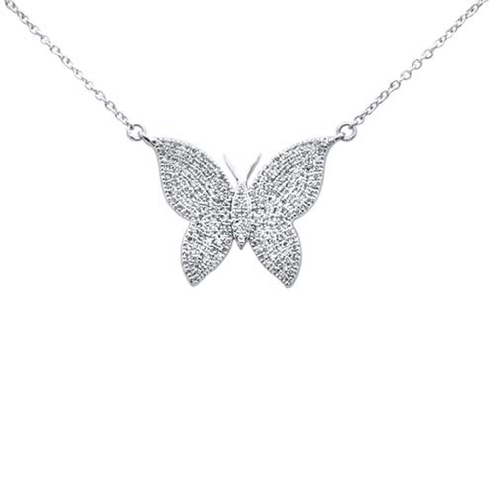 ''SPECIAL!.41ct 14k White Gold DIAMOND Butterfly Mariposa Pendant Necklace 16''''+2'''' Ext''