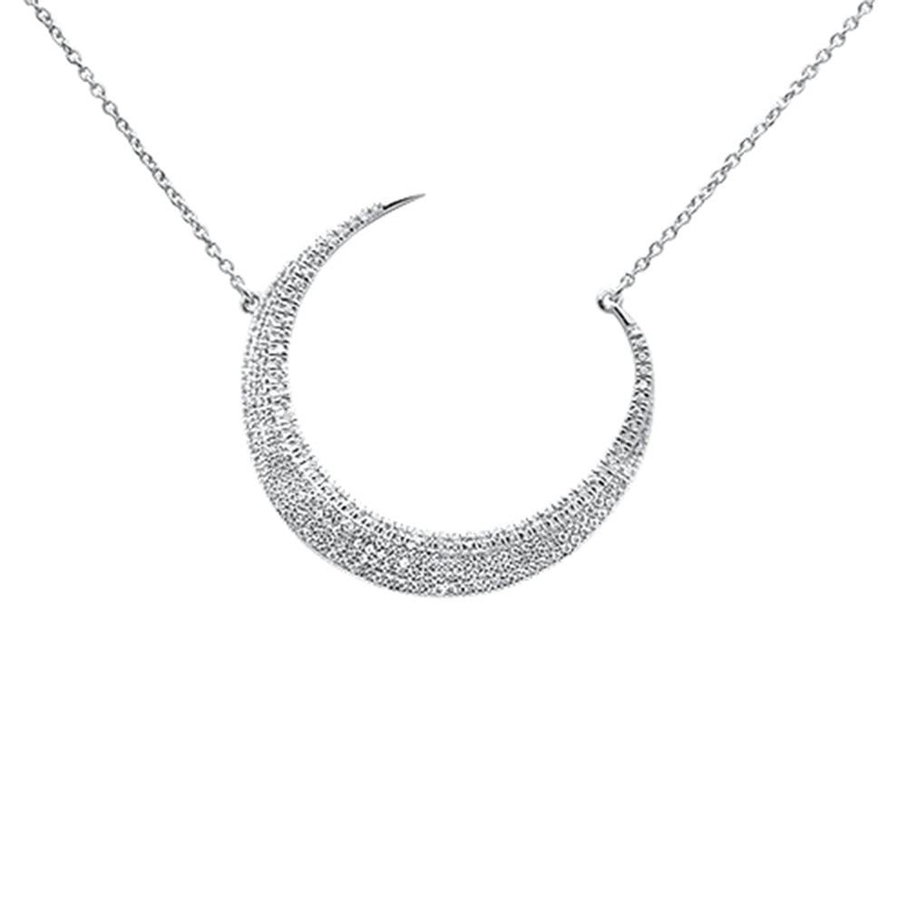 ''SPECIAL!.35ct 14kt White Gold Crescent Moon Diamond PENDANT Necklace 16''''+2'''' Ext''