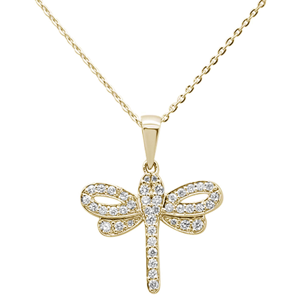 ''SPECIAL!.31ct 14K Yellow Gold Round DIAMOND Dragonfly Pendant Necklace 16''''+ 2'''' Ext.''