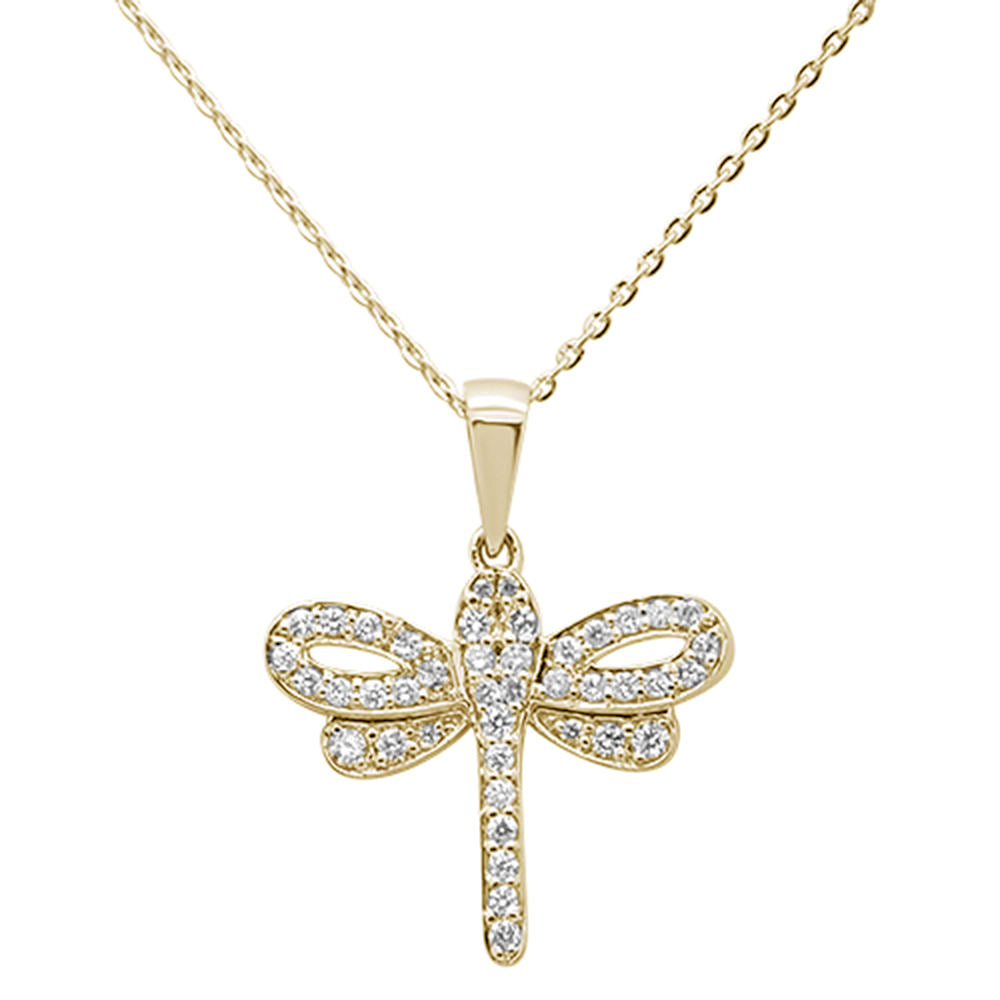 ''SPECIAL!.31ct 14K Yellow Gold Round Diamond Dragonfly PENDANT Necklace 16''''+ 2'''' Ext.''