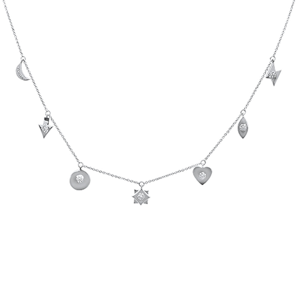 ''SPECIAL!.10ct 14kt White GOLD Diamond Heart, Star Moon Charm Necklace 16''''+2'''' Ext''