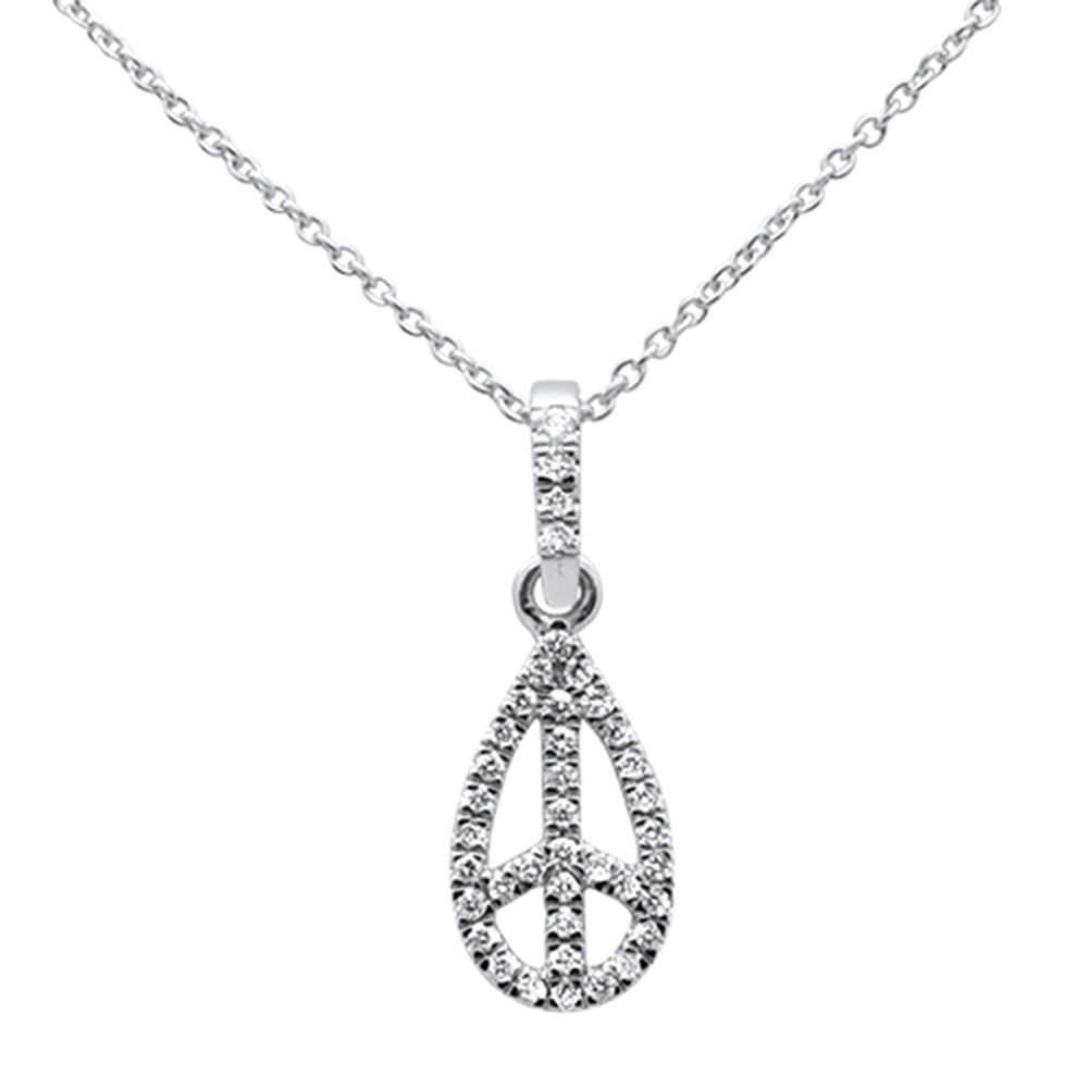 ''.21ct 14kt White Gold Diamond Peace SIGN Pendant Necklace 16''''+ 2'''' Ext''