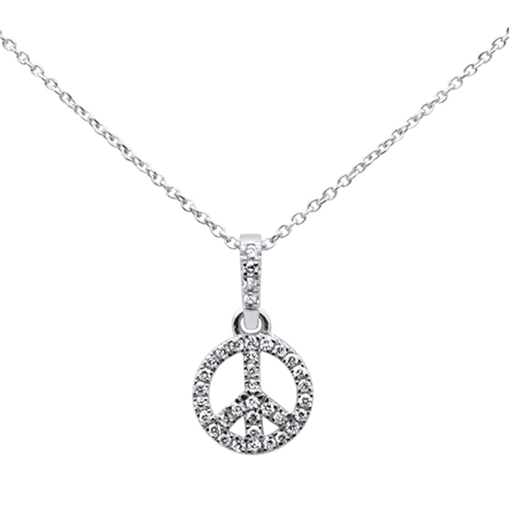 ''.19ct 14kt White Gold Diamond Peace SIGN Pendant Necklace 16''''+ 2'''' Ext''