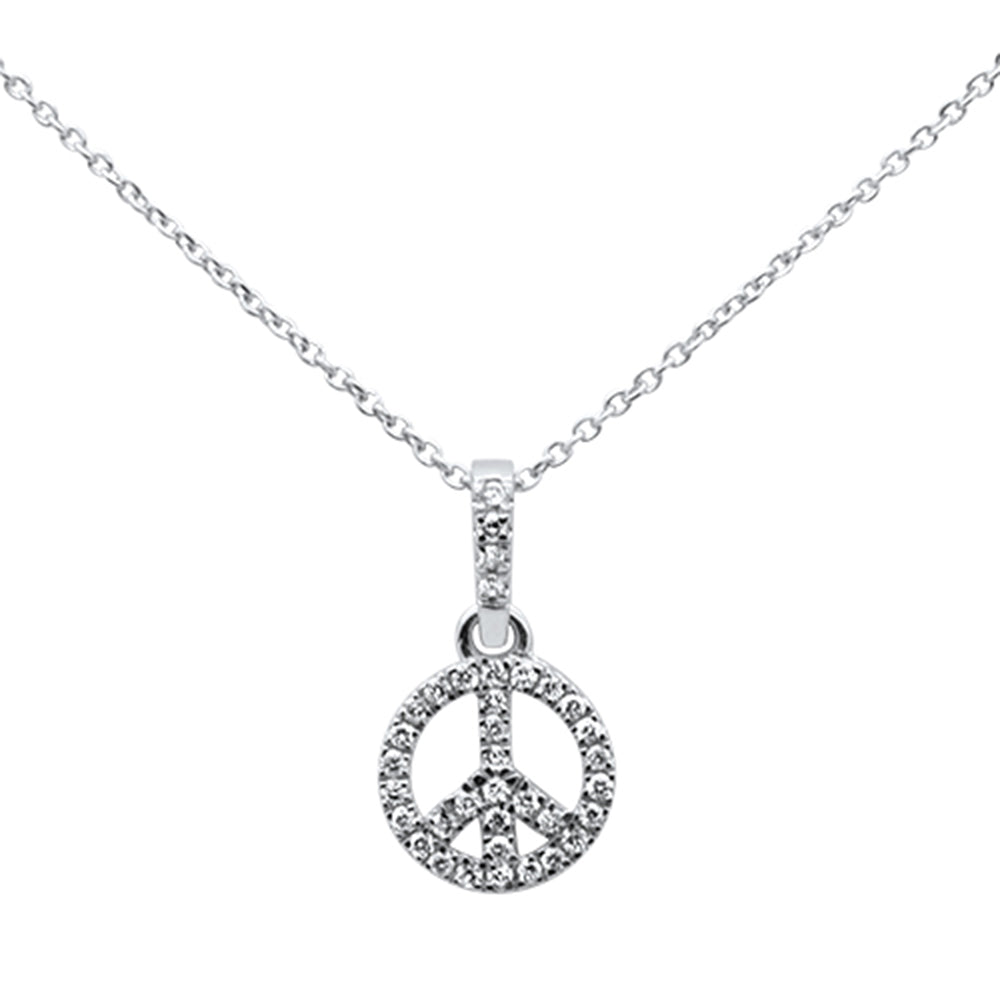 ''.19ct 14kt White Gold Diamond Peace Sign PENDANT Necklace 16''''+ 2'''' Ext''