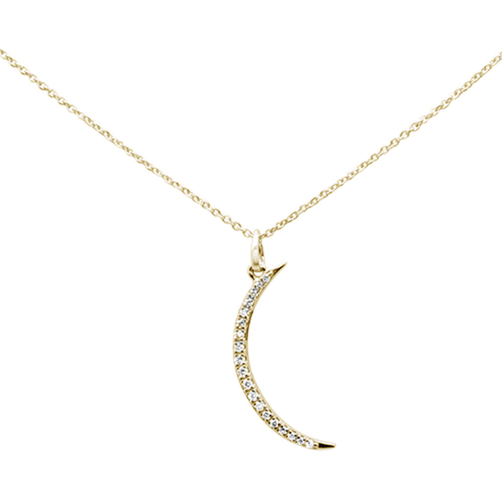 ''.15ct G SI 14K Yellow Gold Half Crescent Moon Diamond PENDANT Necklace 16+2'''' Ext.''