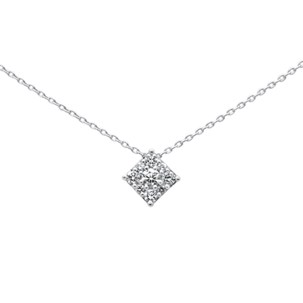 ''.20ct 14k White Gold Diamond Square Cluster Solitaire Pendant NECKLACE 18''''''