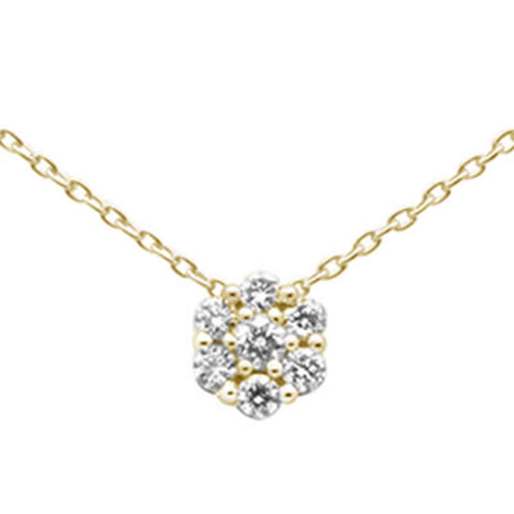 ''.15ct 14K Yellow Gold Diamond Cluster PENDANT Necklace 18''''''