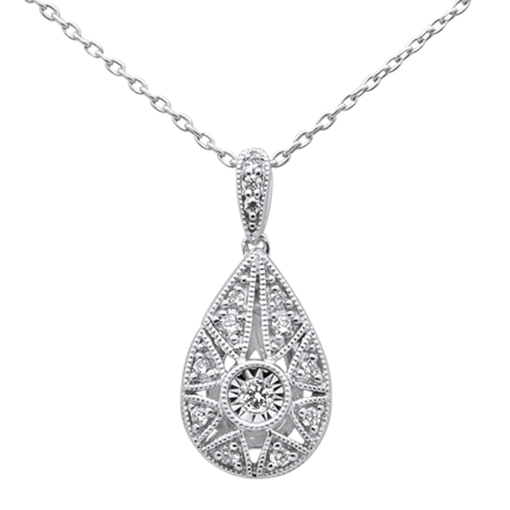 ''SPECIAL! .12ct 14k White Gold Diamond Antique Style Pear Tear drop NECKLACE 18''''''