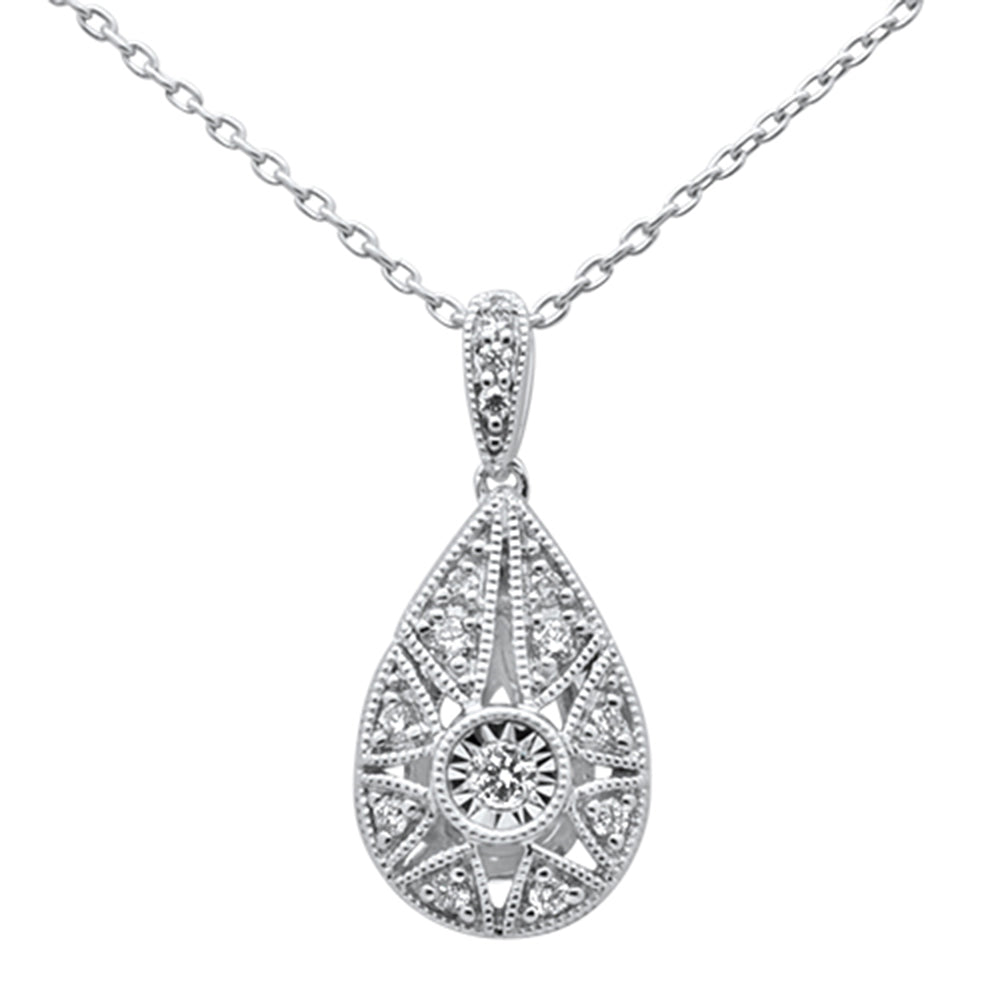 ''SPECIAL! .12ct 14k White Gold DIAMOND Antique Style Pear Tear drop Necklace 18''''''