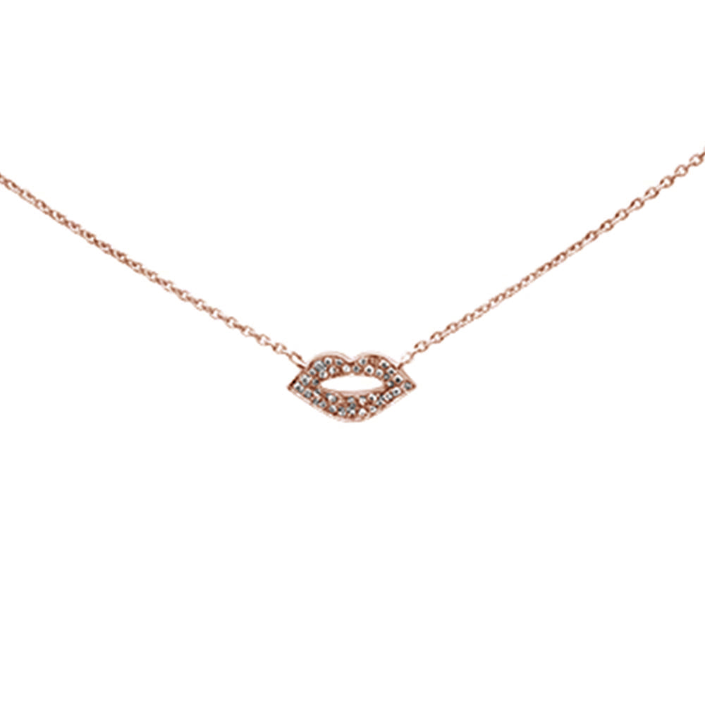 ''.06ct 14K Rose Gold Diamond Lips Necklace PENDANT 18'''' Adjustable Chain''