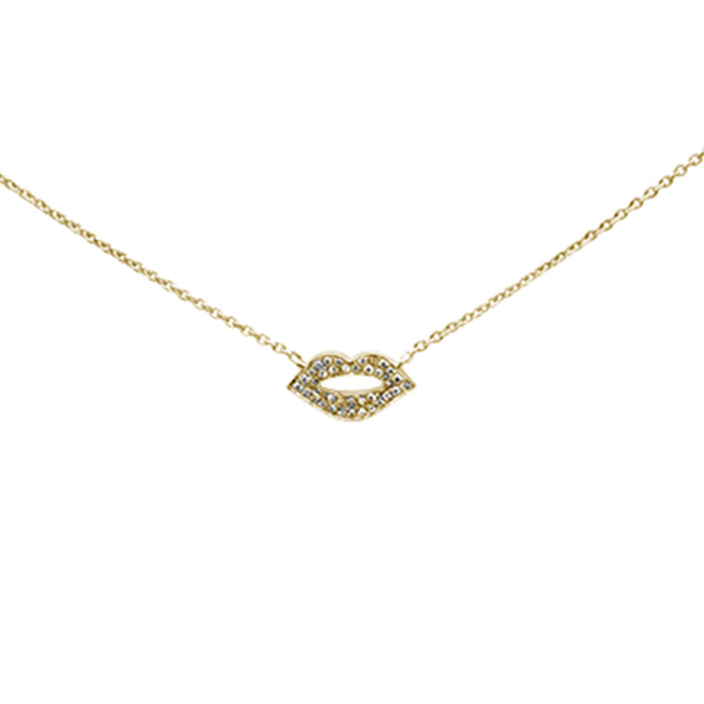 ''.06ct F SI 14K Yellow Gold DIAMOND Lips Kisses Trendy Pendant Necklace 16''''+ext''