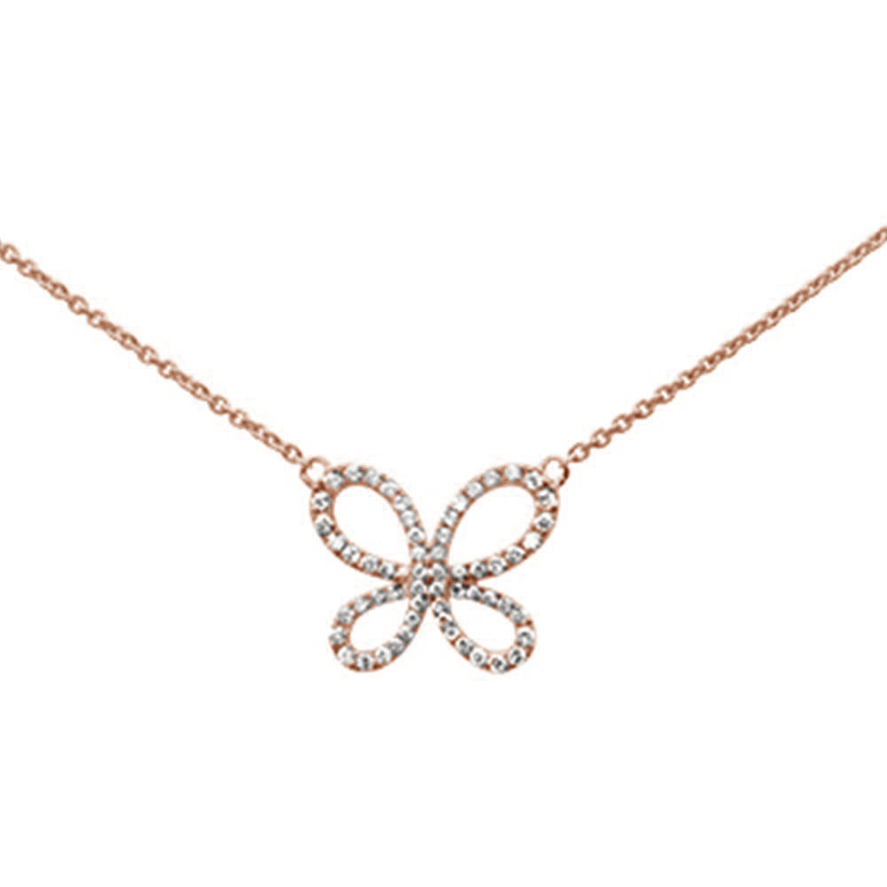 ''SPECIAL!.35ct 14k Rose Gold Diamond Butterfly Pendant NECKLACE 16'''' + 2'''' Ext''