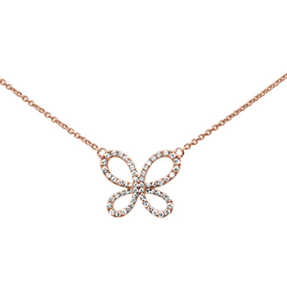 ''SPECIAL!.35ct 14k Rose GOLD Diamond Butterfly Pendant Necklace 16'''' + 2'''' Ext''