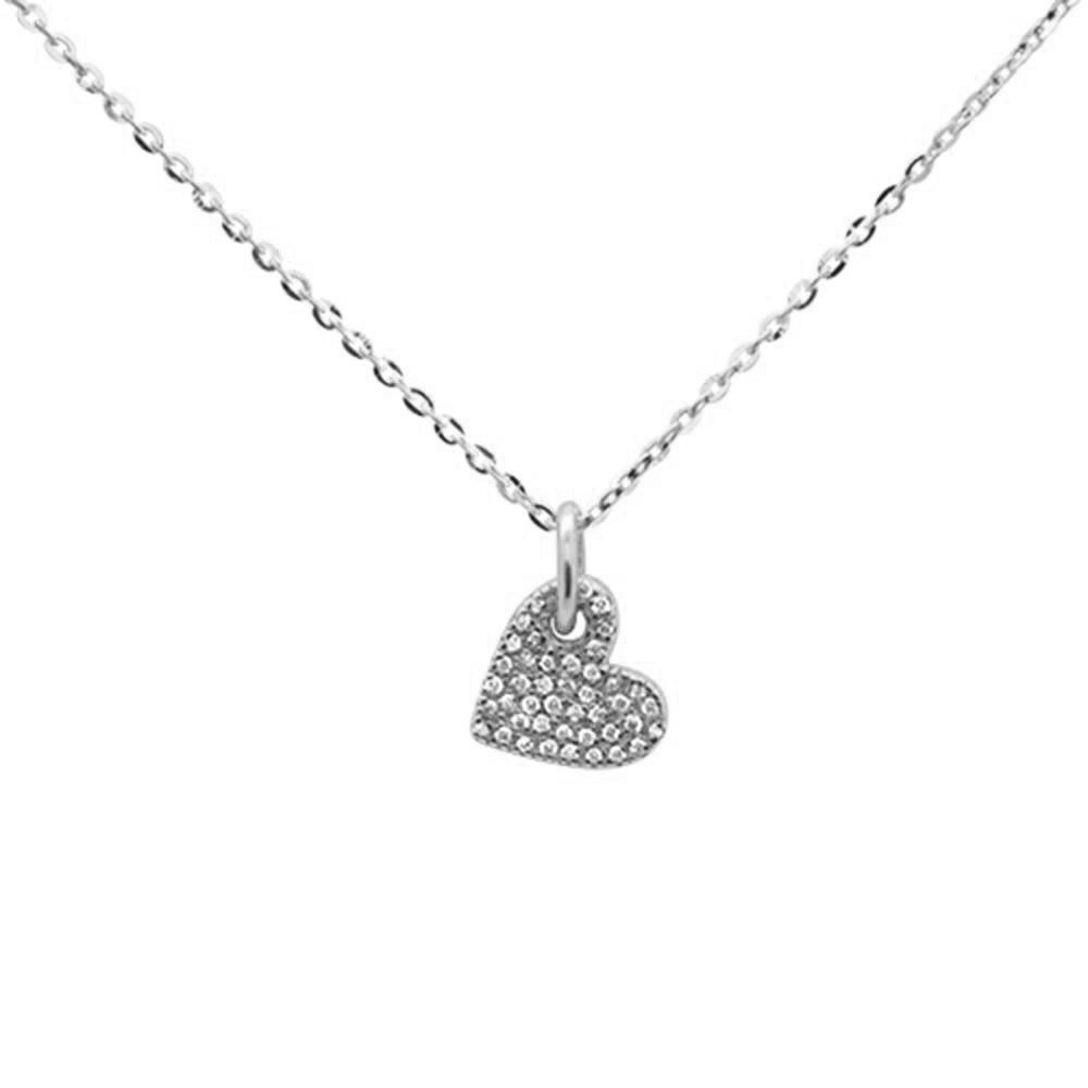 ''.09ct F SI 14K White Gold Diamond Dangling Heart Pendant NECKLACE 16''''+2'''' Ext.''