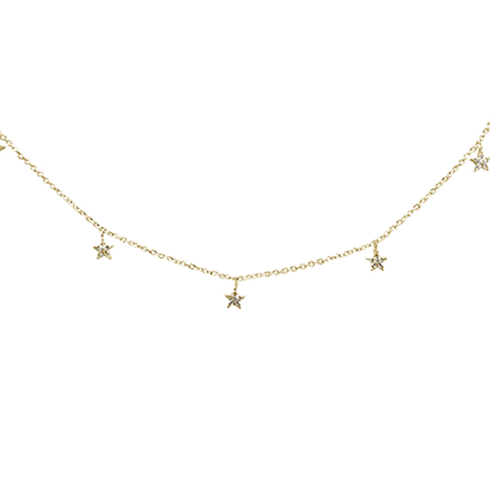 ''.10ct 14K Yellow Gold DIAMOND Dangling Stars Necklace 16'''' + 2'''' Ext''