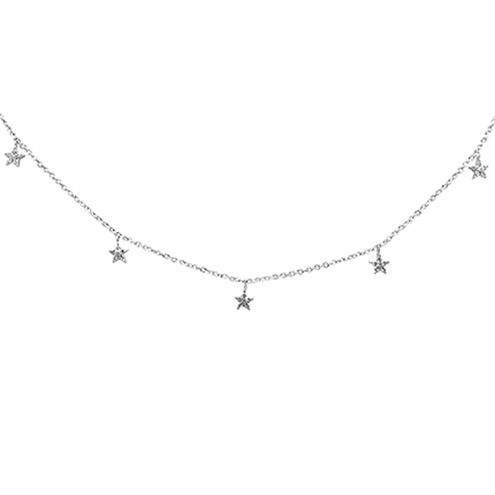 ''.08ct 14K White GOLD Diamond Dangling Stars Necklace 16'''' + 2'''' Ext''