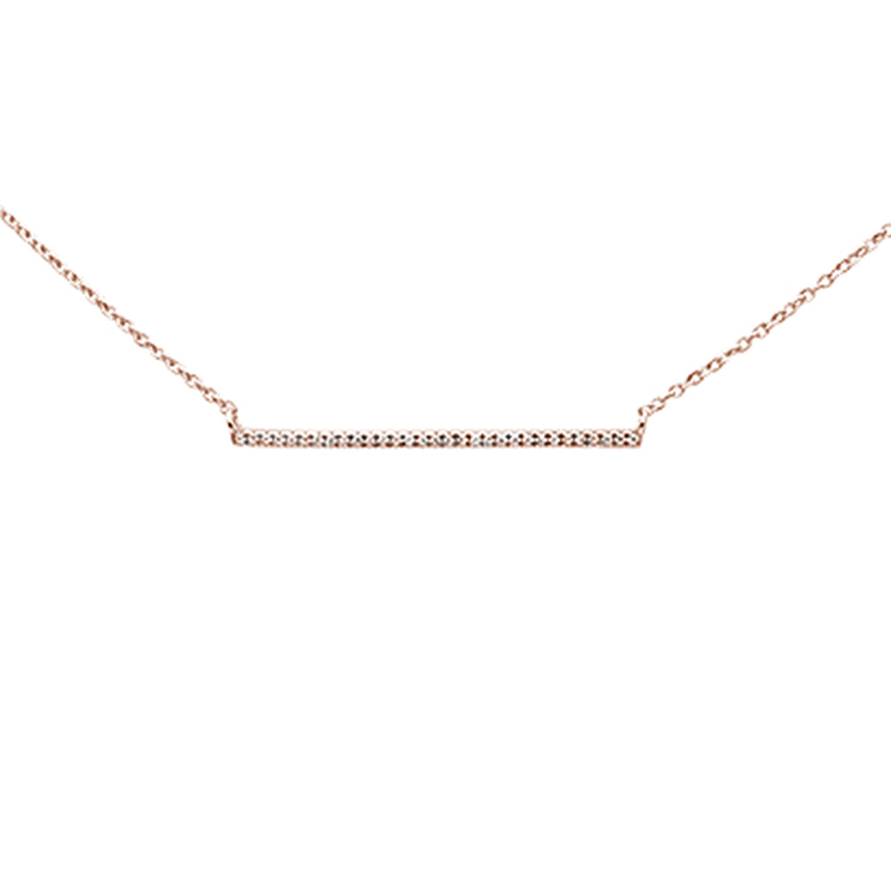 ''.07ct 14K Rose Gold Diamond Line Bar NECKLACE 16'''' + 2'''' Ext''